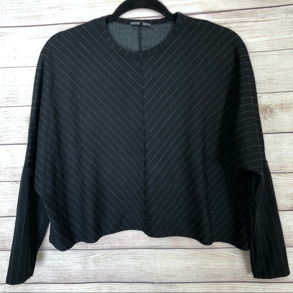 Zara Collection Black Pinstripe Pullover Top